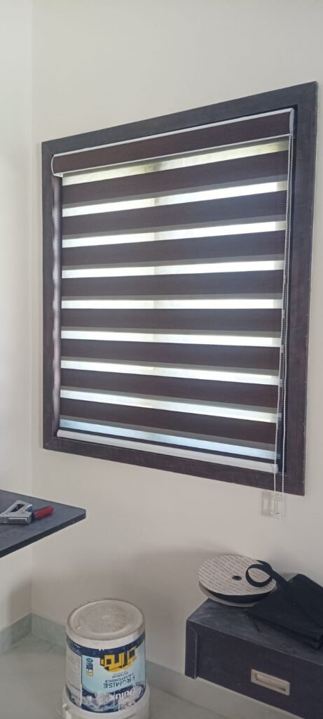 Brown zebra blind on a window