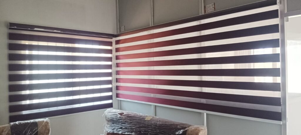 Zebra blinds on corner windows